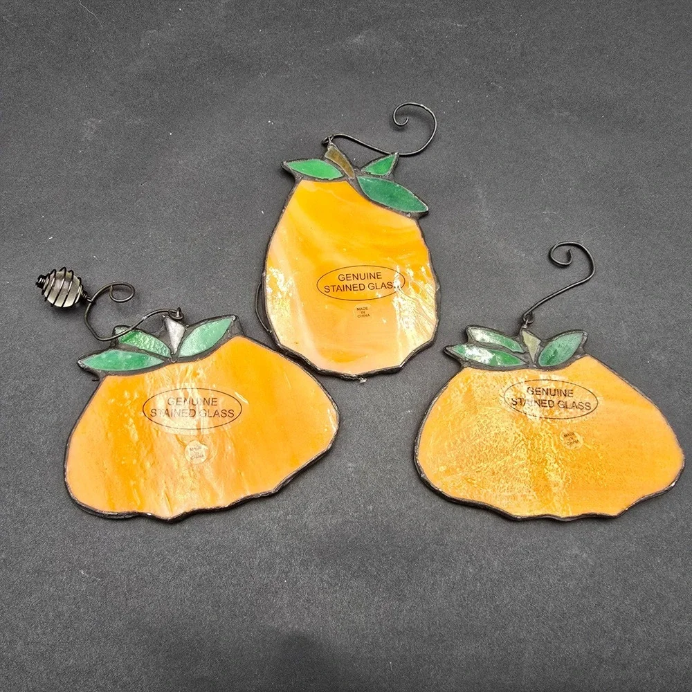 Stained Glass Pumpkin Ornaments Set of 3 Fall Suncatchers Halloween Decor